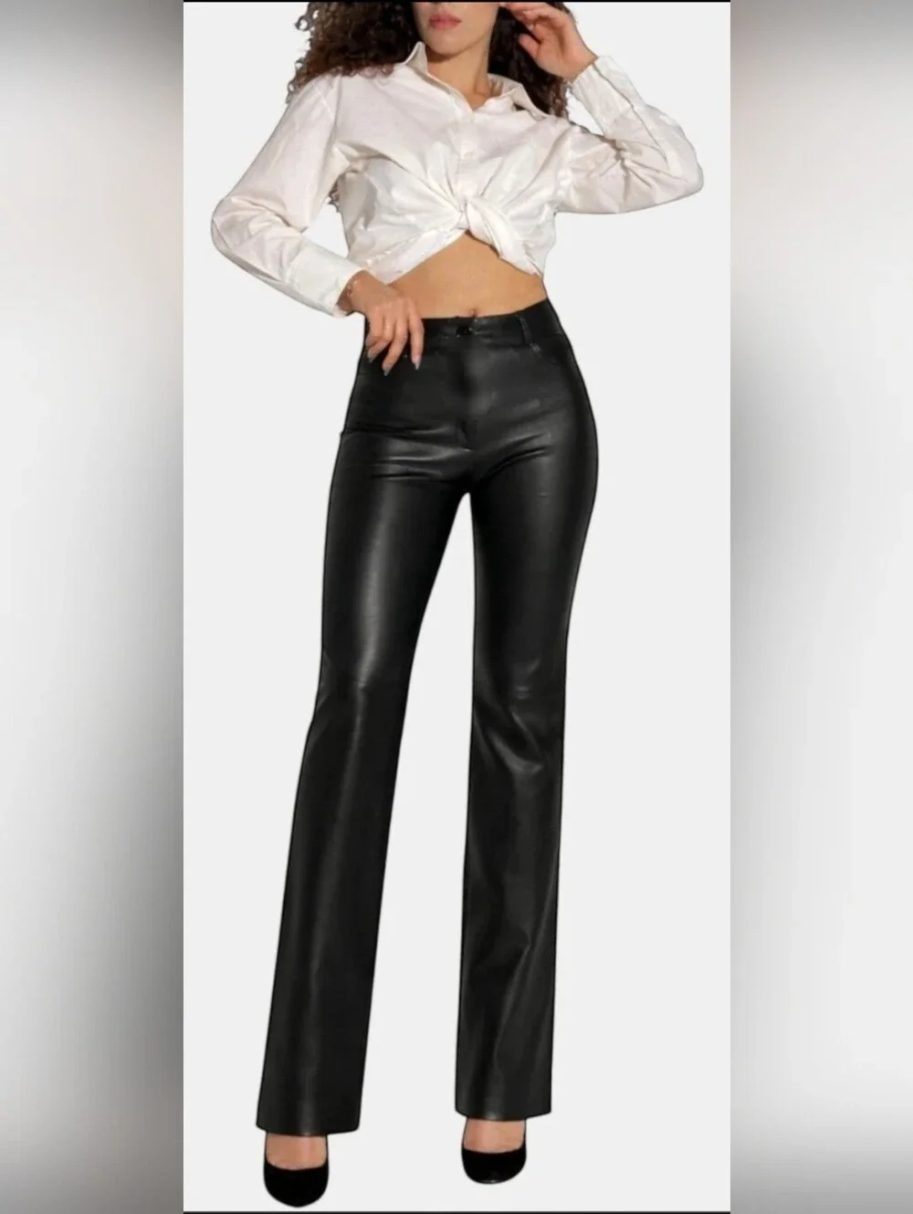 Outer Edge 100% Real Lamb Leather Moto/Biker Black Pants Straight Leg Medium